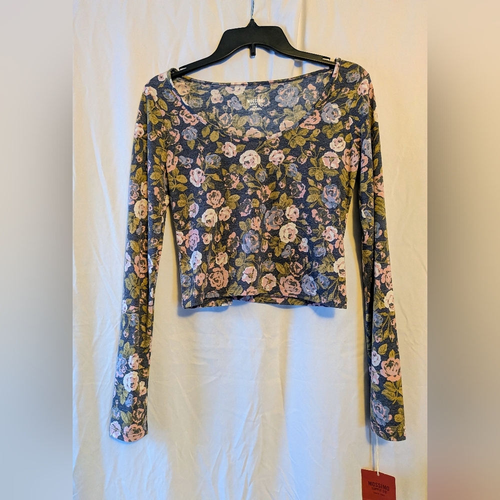 NWT Mossimo Women's Blue Floral Crop Top Sz. M